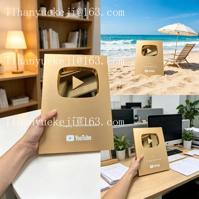 Custom Metal Award Plaque for Content Creators, Personalized Recognition Trophy with Gold Finish--YOUTUBE
