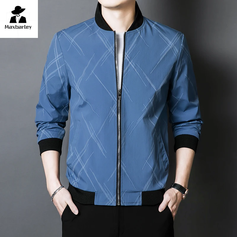 

Spring Jacket Men's Korean-style Fashionable Printed Baseball Suit Coat Classic Business Slim-fit Cargo Jacket Brand Clothing