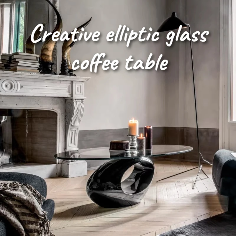 Creative Elliptic Glass Coffee Table Storage Fashion Living Room Center Sofa Side Table Interior Decor Items Furniture Home