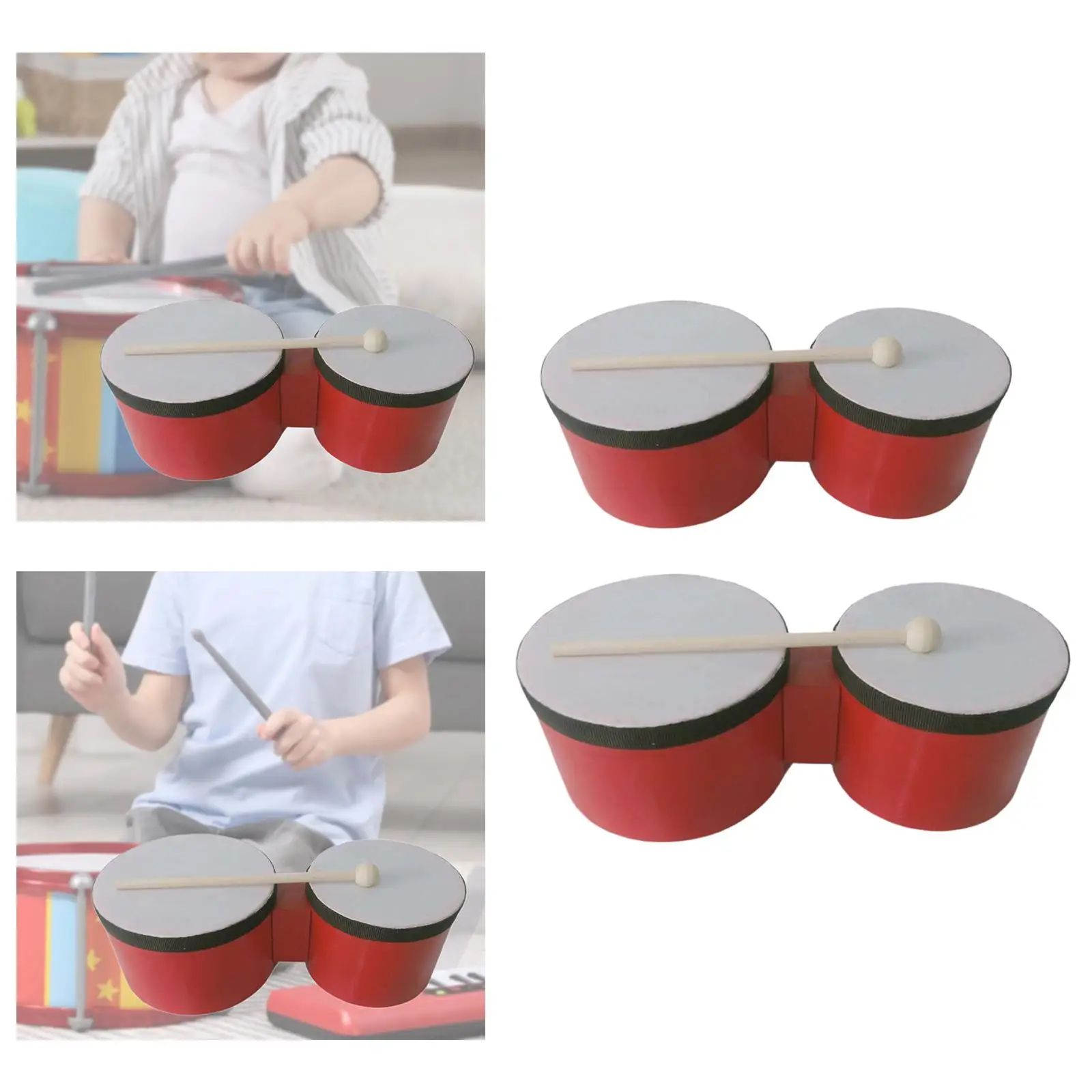 Bongo Drum Wooden Percussion Accompaniment Set Easy to Use Hand Drum Teaching Aid for Kids and Adults Practice