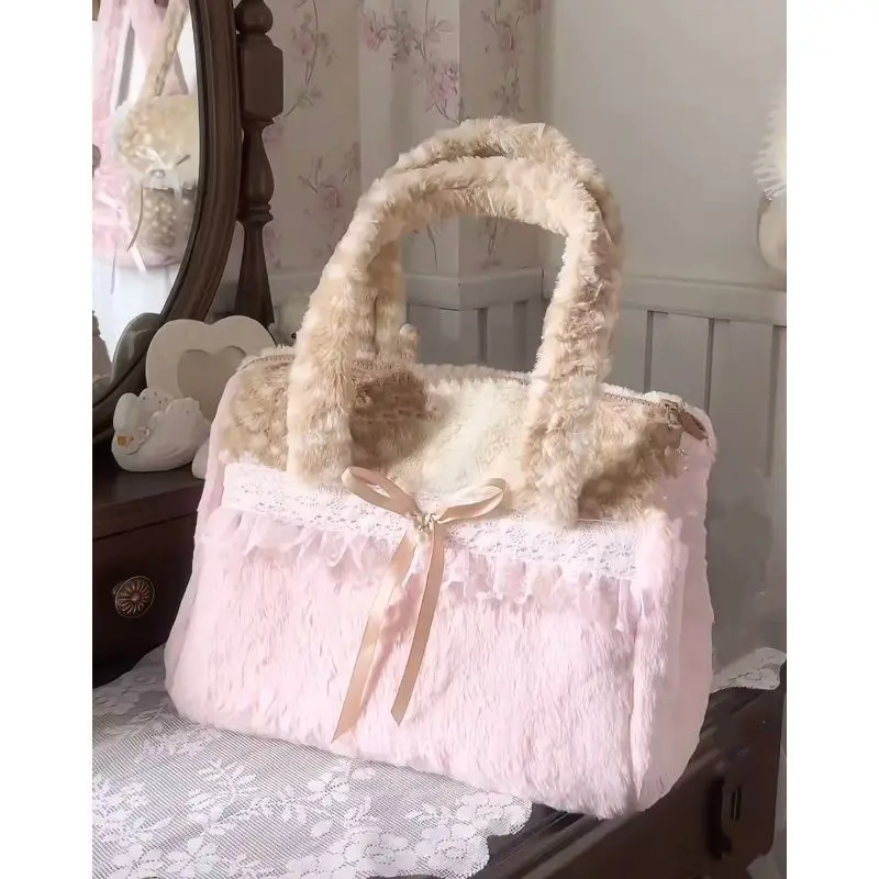 Autumn Winter Ballet Plush Bag 2026 New Sweet Versatile Bowknot Tote Large Capacity Shoulder Bag