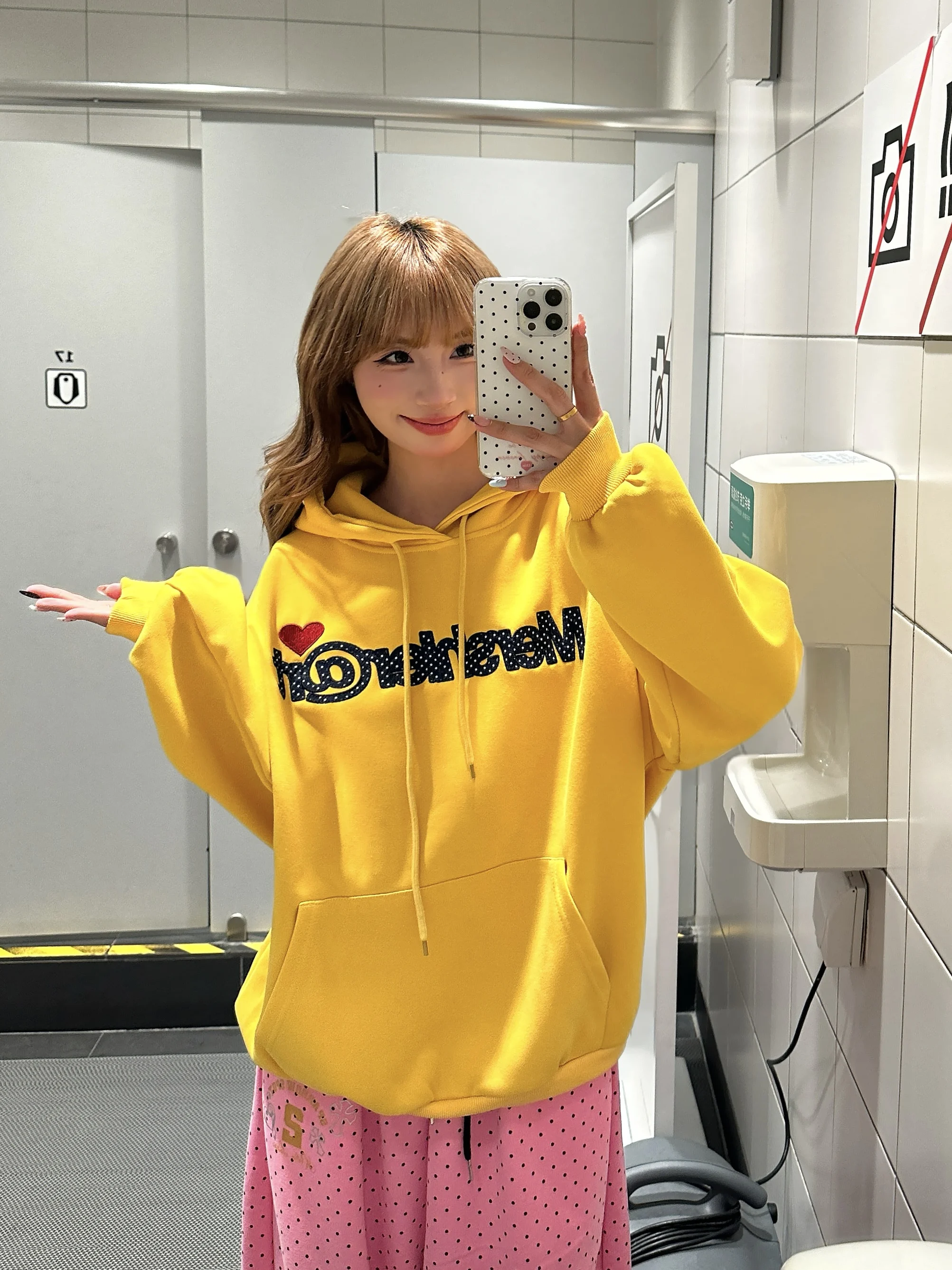 

Желтая толстовка BeOurRule в американском ретро-стиле с вышивкой в виде букв и точек, весна-осень, повседневный топ из смесового хлопка и полиэстера, длинный рукав