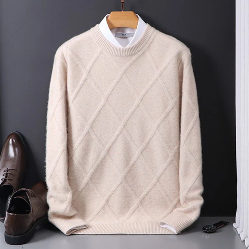 

Autumn Winter Milk Wool Sweater Men's O-Neck Loose Pullover Cashmere Knitted Bottoming Shirt Thick Clothing High-End Tops