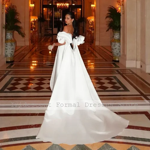 Imagen 2 del producto Vestido de noche de terciopelo negro con envoltura de satén blanco, vestidos de noche de columna con mangas abullonadas para mujer, vestidos formales elegantes con forma de corazón