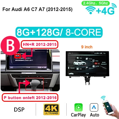 9 ''Scherm Android 14 Auto Autoradio Draadloze Carplay Stereo Voor Audi A6 C7 A7 2012-2018 Bluetooth multimedia Speler 2DIN GPS BT
