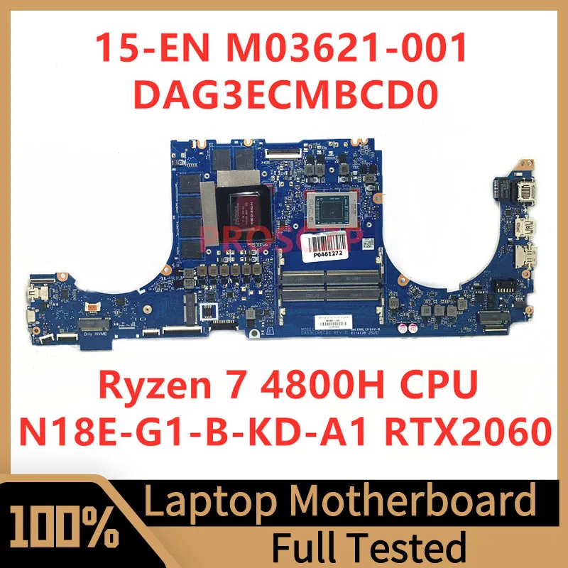 HP 15-EN 노트북 마더보드용 M03621-001 M03621-601, Ryzen 7 4800H CPU N18E-G1-B-KD-A1 포함, RTX2060 100% 테스트 완료, DAG3ECMBCD0