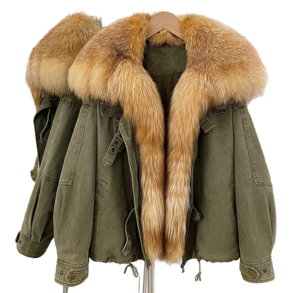 เสื้อแจ็คเก็ตขนเป็ดสั้นสำหรับผู้หญิงปี 2025 พร้อมปกขนสุนัขจิ้งจอก เสื้อโค้ทขนเป็ดสีขาว แฟชั่นเสื้อผ้าฤดูหนาว