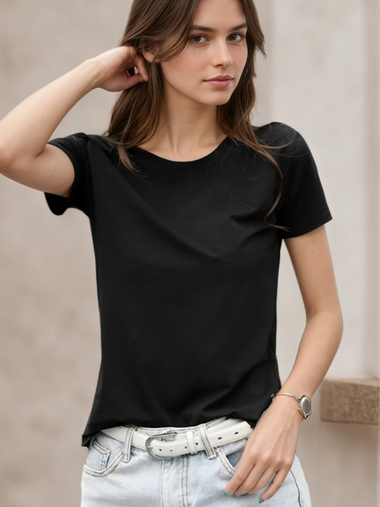 Einfarbige Elegante Damen-T-Shirts 2026 Sommer Kurzarm O-Ausschnitt Baumwolle Rosa T-Shirt Damen Slim Weich Lässige Modische Oberteile