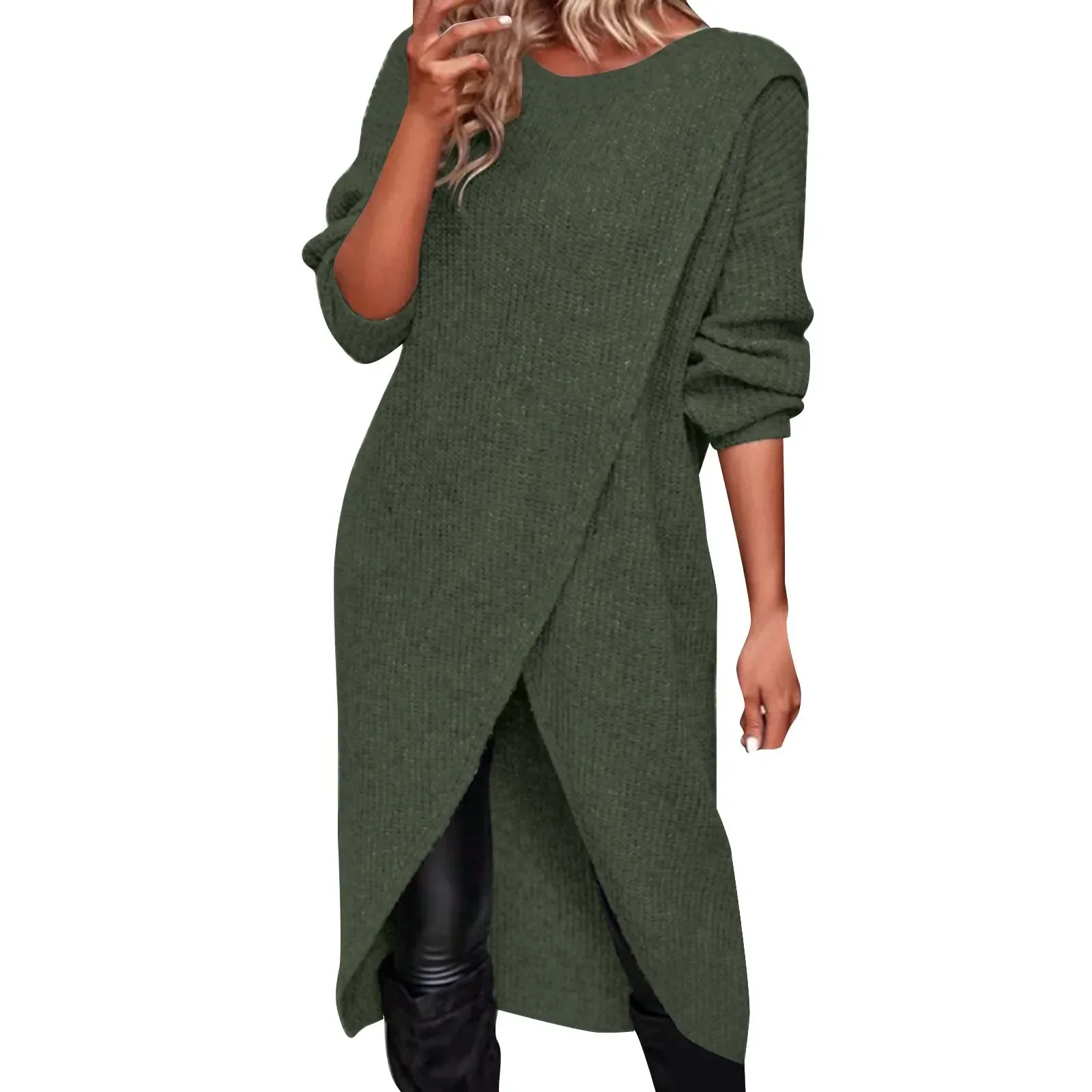 Women\'s Sweater Knit Dress Jumper Midi Dress Knitwear Warm Fashion Plain Outdoor Sexy Slit Loose Going Out Women Work Dresses