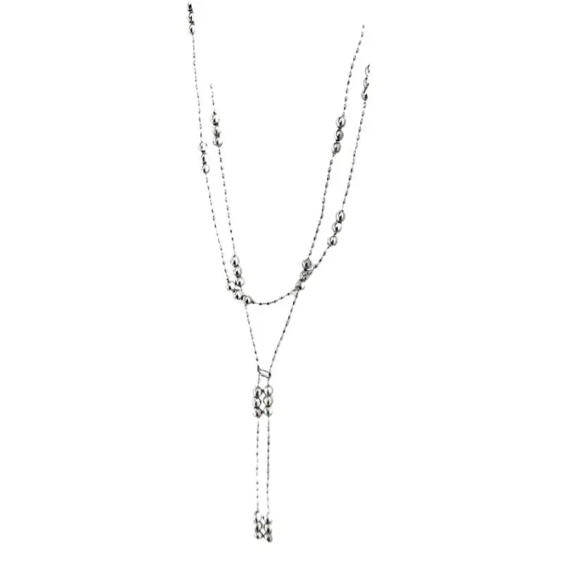 Collana di perline color argento a doppio strato Collana semplice a catena sottile Girocollo Perline rotonde Nappe Catena alla clavicola Gioielli da donna
