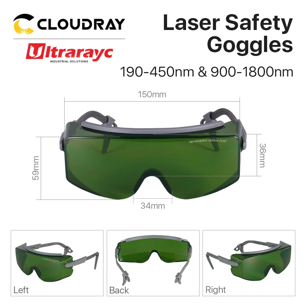 Ultrarayc UV Fiber 1064nm Laser Safety Goggles OD8+ 190-450nm & 900-1800nm Green Protective Glasses Shield Protection Eyewear