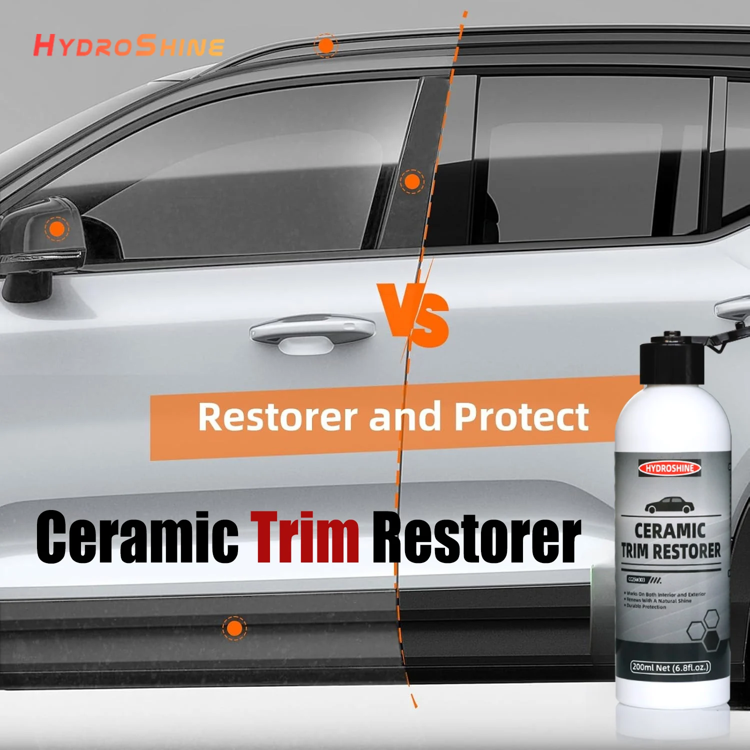 Hydroshine Ceramic Trim Restorer Ceramic Coating Protect Repair Whitening Black Shine Rubber Care Back To Black Long-Lasting