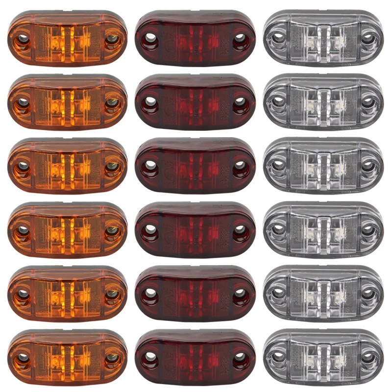 

10PCS 24V Led Warning Light Side Marker Lights for Trucks Trailer Lorry Oval Clearance Lamp Auto External Lights White Red Amber