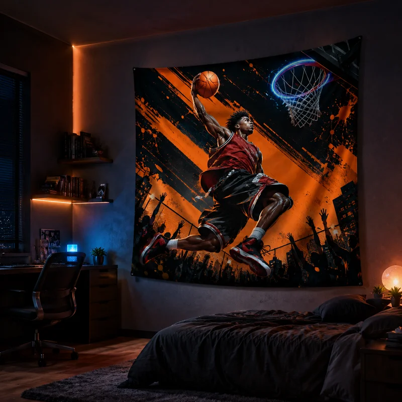 VIKAMA Street Movement Basketball Wall Tapestry, Graffiti Dribbling Player Wall Hanging Fabric, Home Decoration