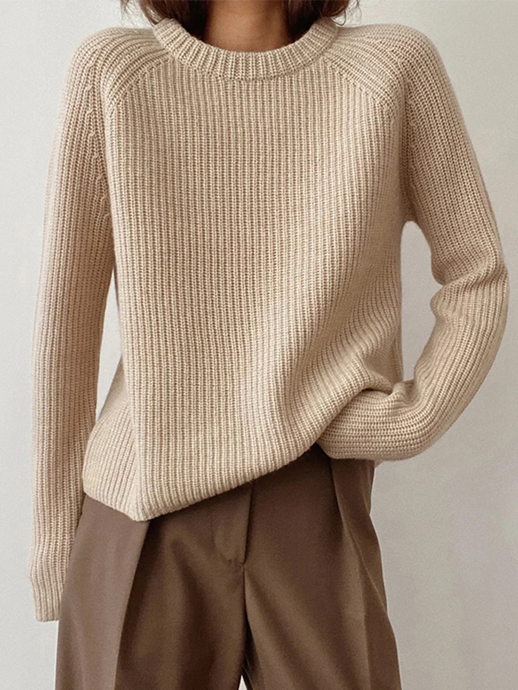 

Осень/зима, новые поступления, женский пуловер с круглым вырезом и длинными рукавами, однотонный, минималистичный, вязаный подол со сборками по краю