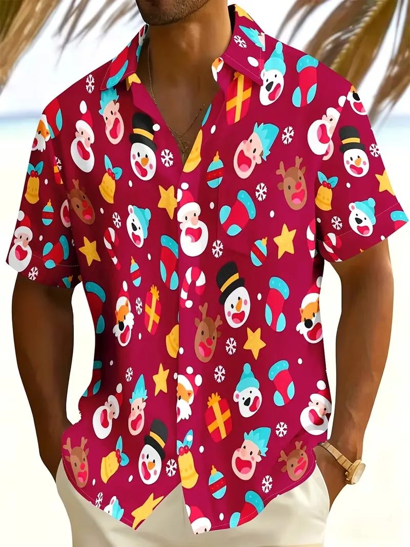 

Men's Santa Claus Christmas Print Hawaiian Shirt Short Sleeve Button Down Casual Beach Shirts Men's Xmas Surfing Shirt