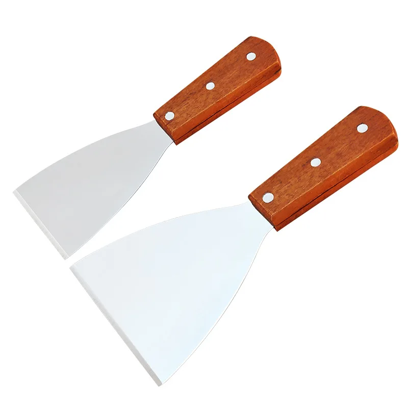 Espátula oblicua de acero inoxidable con mango de madera, raspador de Pizza para carne, hamburguesa, panqueque, pala, herramientas de cocina, utensilios para barbacoa