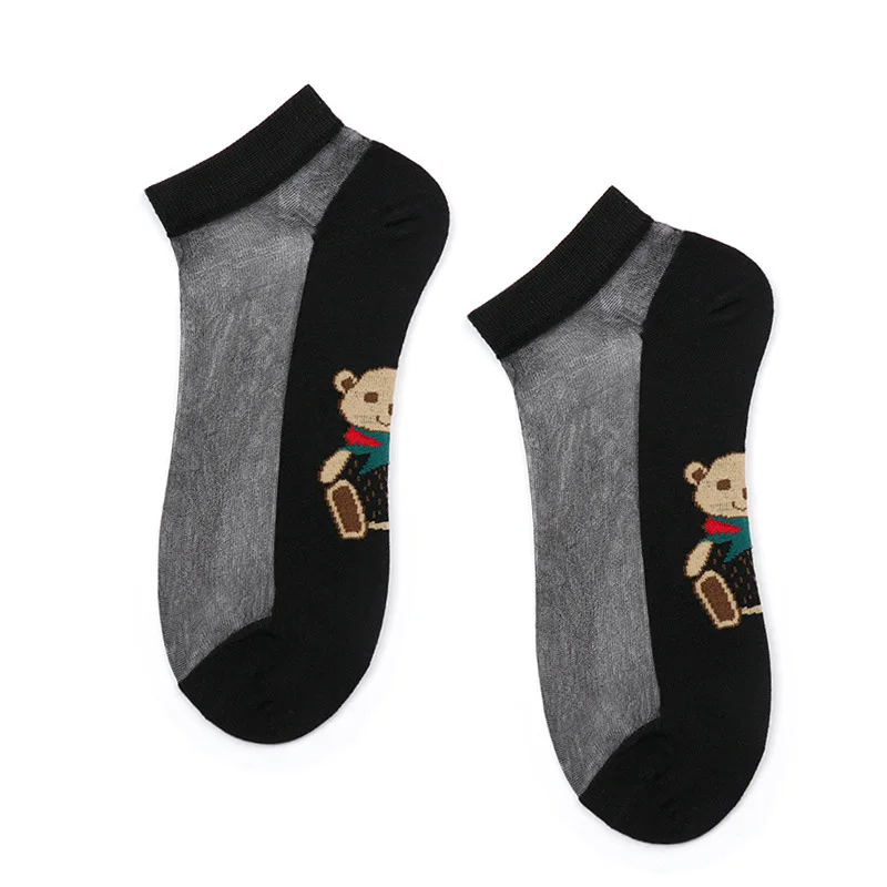 Calzini da donna con motivo a orso di cartone animato calzini da barca con fondo corto in cotone calze trasparenti calze da donna Kawaii calze di