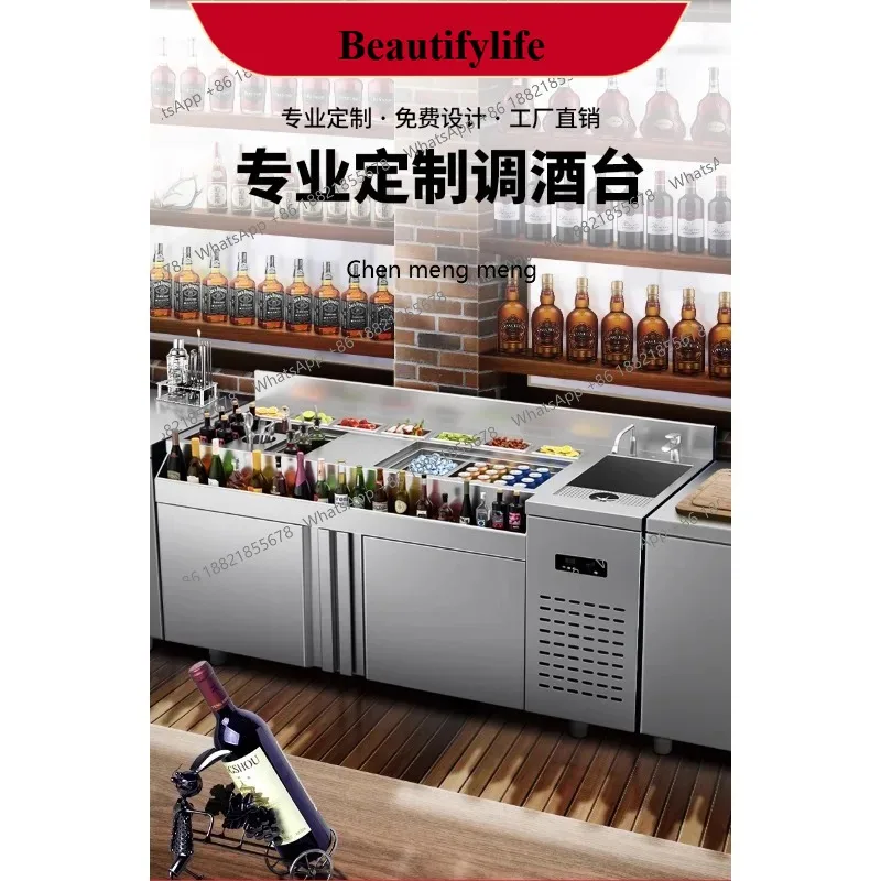 E132 Bar bartending workbench Water bar counter Thickened stainless steel cocktail cabinet equipment