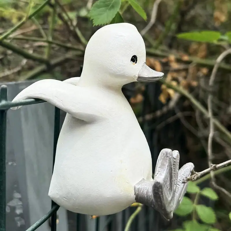 

Duck Figurine Resin Ducks for Garden Decorations Edge Hook Design Cute Lightweight Ornament for Desktop Outdoor Desk Yard Pond