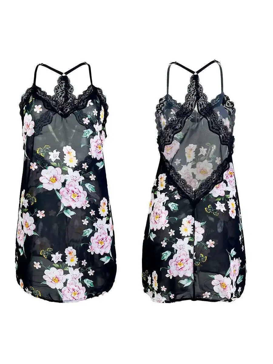 레드 윈드 Nightwear 속옷 섹시한 메쉬 Nightwear 숙녀 인쇄 슬링 드레스 우아한 패션 섹시한 스위트 탑 2025 New WN7C