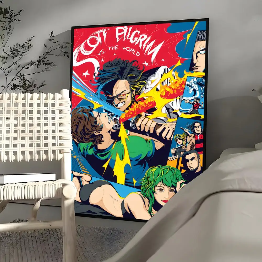 S-Scott Pilgrim Vs The World Poster HD Art Sticky Wall Waterproof Home Living Room Bedroom Bar Aesthetic Decoration