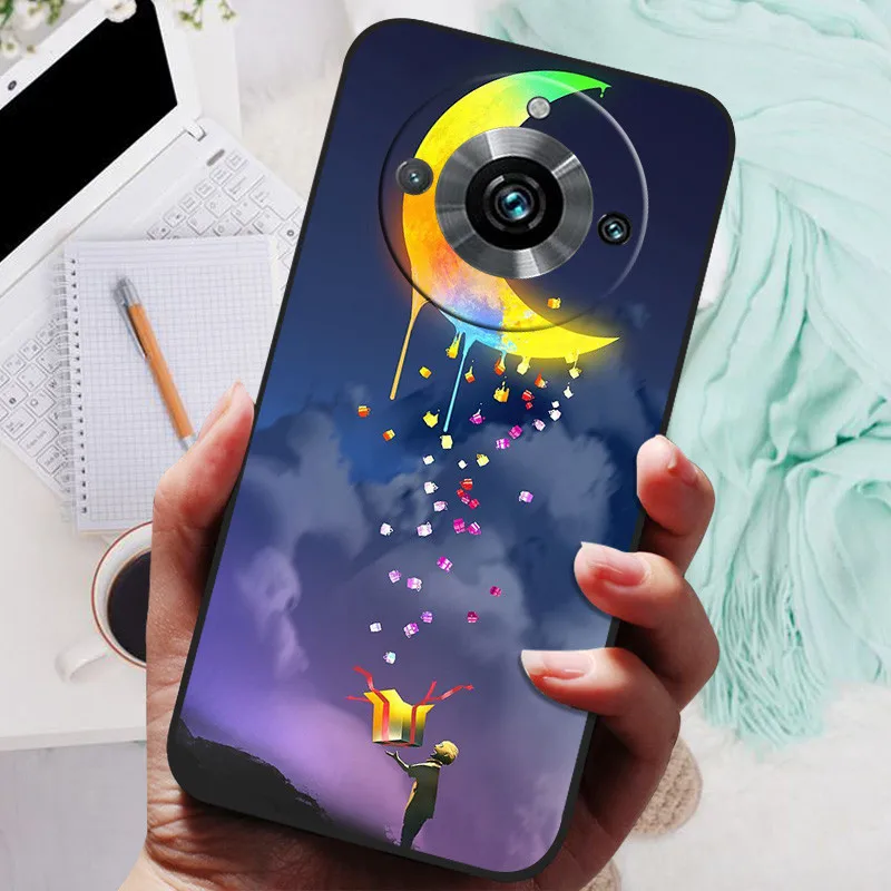 Pokrowiec na Realme 11 Pro Plus Case Black Silicone Cute Painted TPU Coque dla Realme11 Pro Capa Realme 11 5G 203 Funda Protective