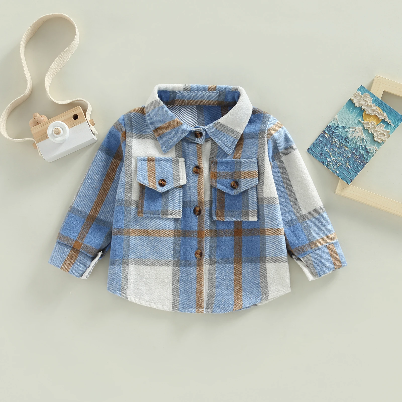 Autumn  Boys and Girls Colorful Plaid Shirt Jacket Casual Lapel Long Sleeve Button Cardigan Jacket with Chest Pocket Shirt Coat