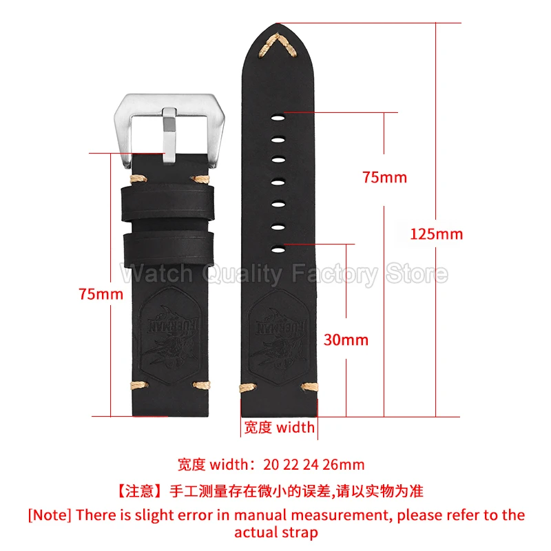 Black Brown 20 22 24 26mm Flat Interface Cowhide Watch Strap for Panerai PAM441 Natural Grain Texture Wear-Resistant Luxury