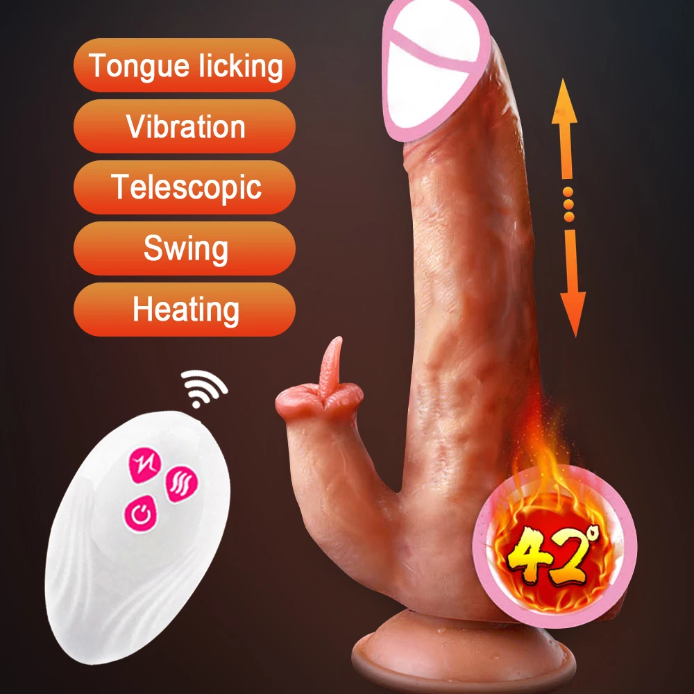 Draadloze Afstandsbediening Telescopische Dildo Vibrator Tong Likken Verwarming Penis G Spot Massage Realistische Dildo Sex Toys Voor Vrouwen Mannen 18