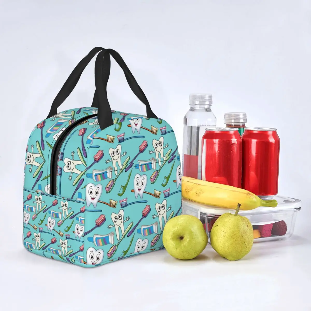 Cute Teeth Toothpaste Portable Lunch Boxes for Women Men Leakproof Dentist Tooth Thermal Cooler Food Insulated Lunch Bag School