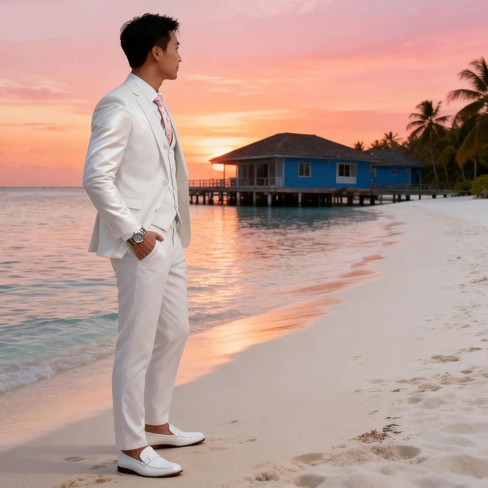 

Pink 3-Piece Tuxedo Suit for Men with Blazer Vest And Pants Elegant Peak Lapel Formal Business Prom Grooming Set