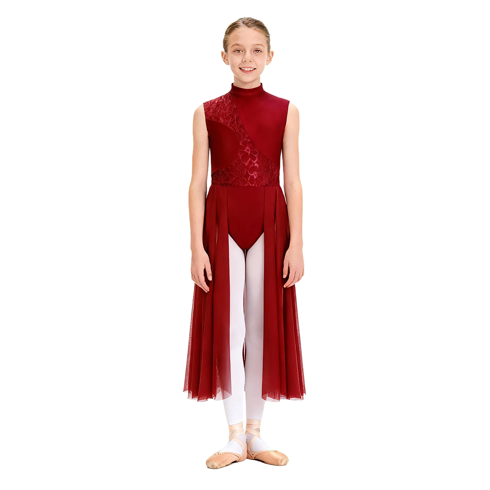

Kids Girls Rhythmic Ballet Ballroom Dance Leotard Dress Lyrical Lace Waltz Modern Stage Dance Performance Costume