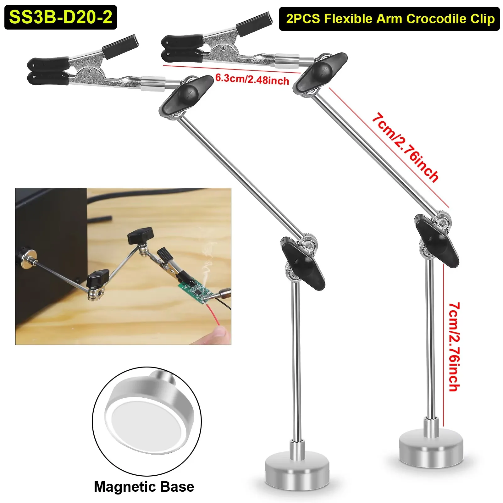 NEWACALOX – outil de soudage de troisième main avec Base magnétique, bras Flexible, pince crocodile pour réparation de soudage PCB/IC/SMD