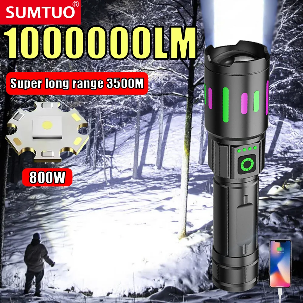 NEW 1000000LM High Power Led Flashlights Powerful Battery 15000mah Tactical Flashlight Emergency Spotlight Most Powerful Lantern