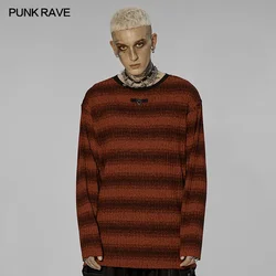 PUNK RAVE Men's Punk Daily Simple Loose Stripe Sweater Fashion Cool Street Tops Metal Buckle Decoration Four Colors