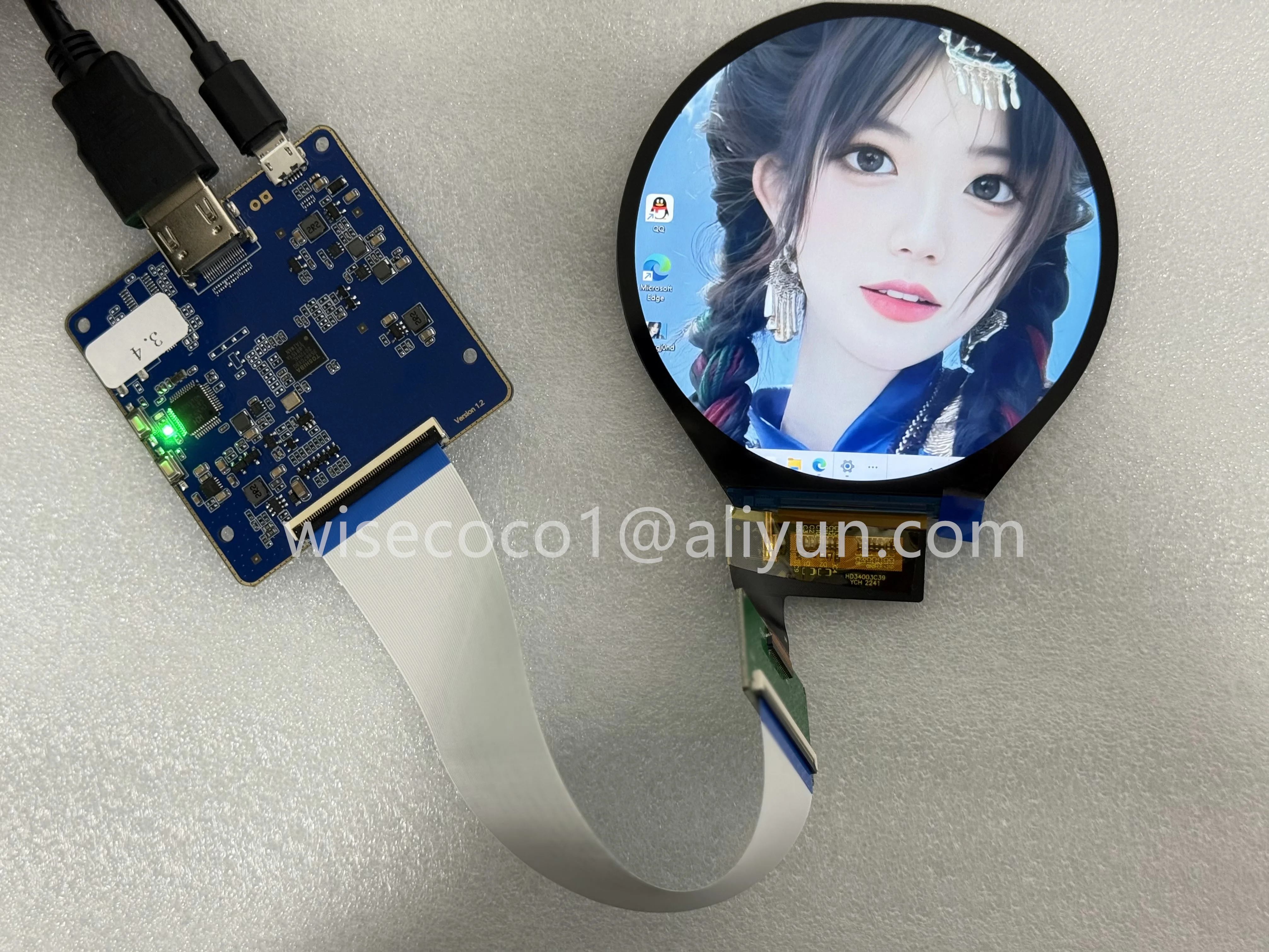 Wisecoco Round Screen 3.4'' Circular LCD Display For Raspberry Pi 5/4b Digital Signage Instruments IPS Screen 800x800 MIPI