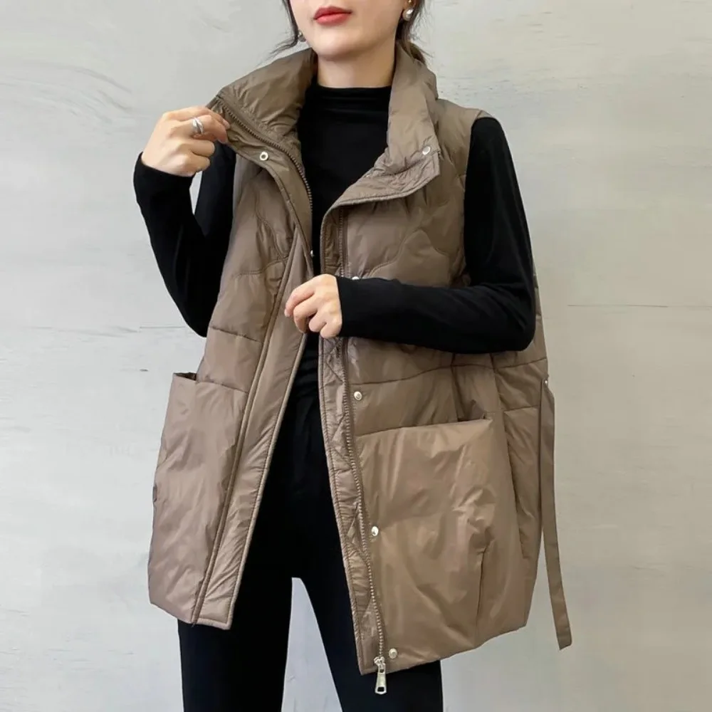 New 2024 Autumn Winter Korean White Duck Down Vest Women Loose Casual Sleeveless Warm Waistcoat Female Parkas Jacket Tops