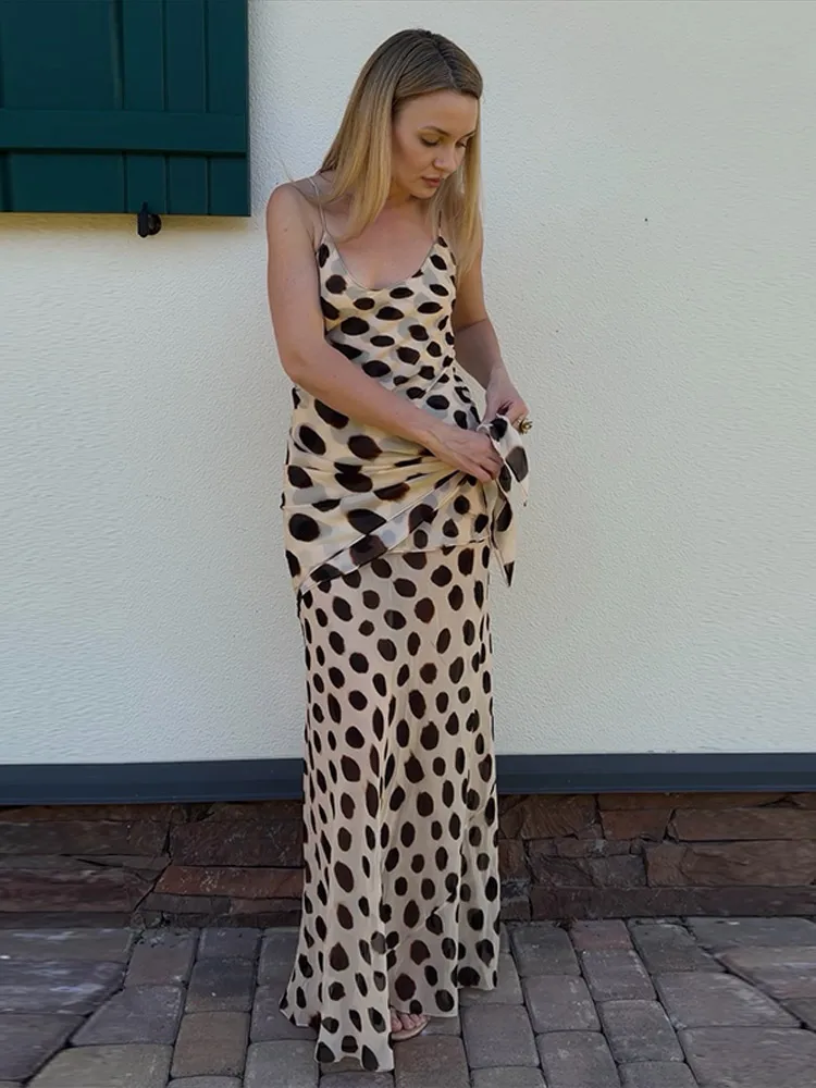 Leoparden-Muster Abnehmbarer Schal Slip Langes Kleid Damen Sexy Spaghetti-Träger V-Ausschnitt Ärmellos Rückenfrei Schlankes Abendkleid Schickes Vestido – Detail 8