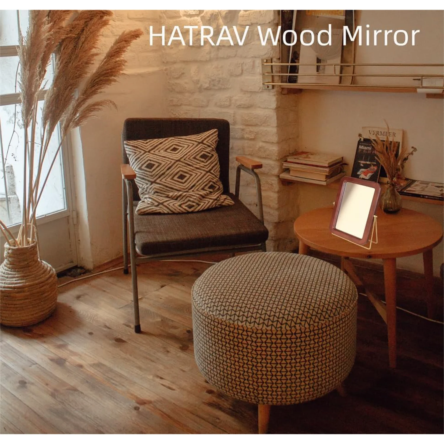 Espelho de mesa de madeira, retângulo 9 "x 7", espelho de maquiagem de madeira, giratório, com suporte de metal, para sala de estar, quarto, banheiro (marrom 01)