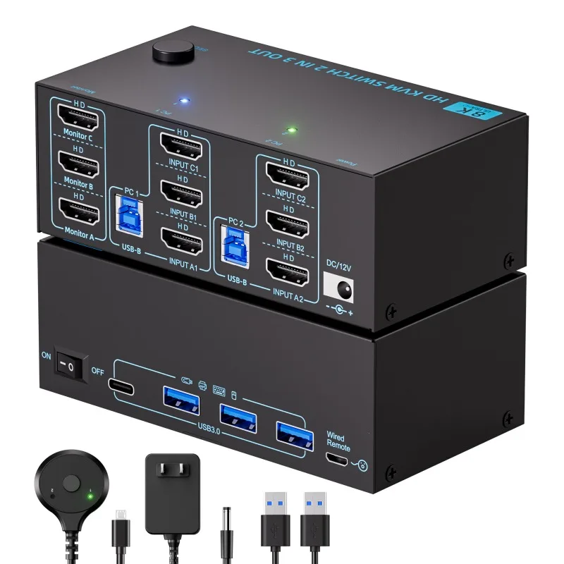 KVM Switch Dual Monitor Extended Triple Channel USB3.0 3x3 Switch 8203