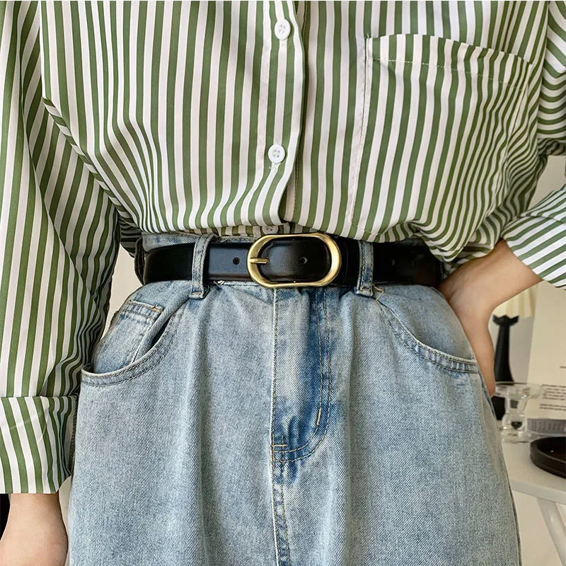 

Oval Pin Buckle Thin Belts Women Men Summer PU Leather Girdle Chic Luxury Designer Waistband for Jeans Pants Decorative Straps