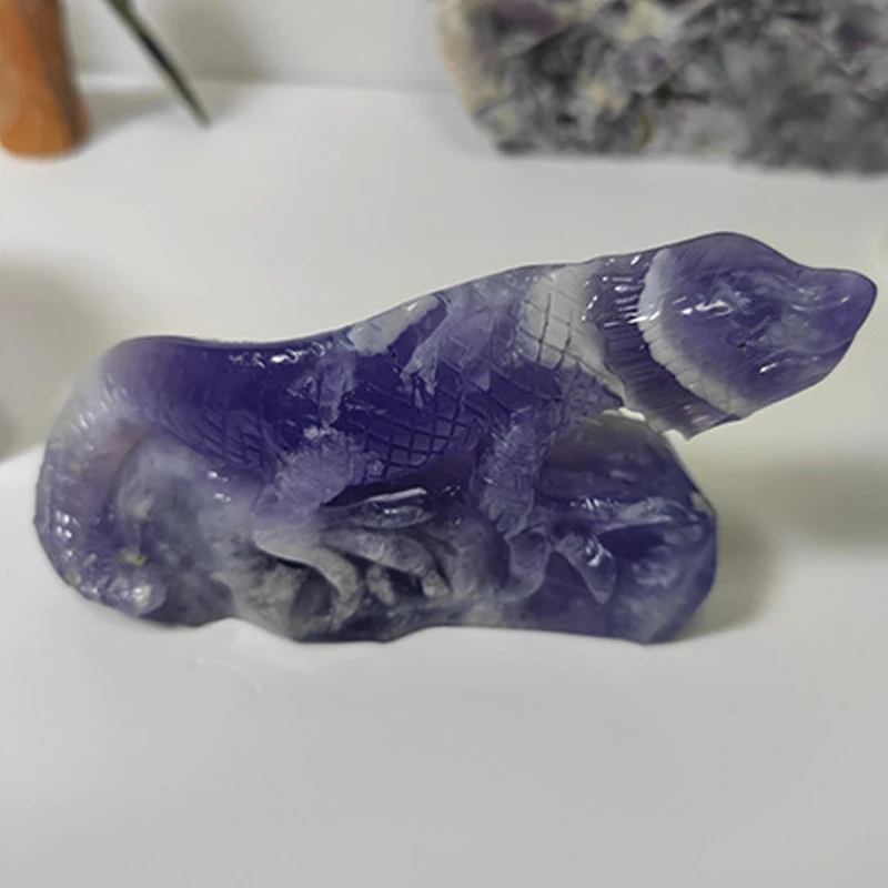 Natural Fluorite Lizard Lacertid Skull Figurine Crafts Impressive Random Color Quartz Crystal Chameleon Reptile Gecko Sculpture