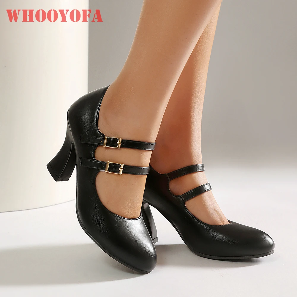 

2026 Summer Elegant Women Pumps Round Toe High Kitten Heels Wide Fit Lady Nude Pumps Large Plus Size 10 45 Mary Janes