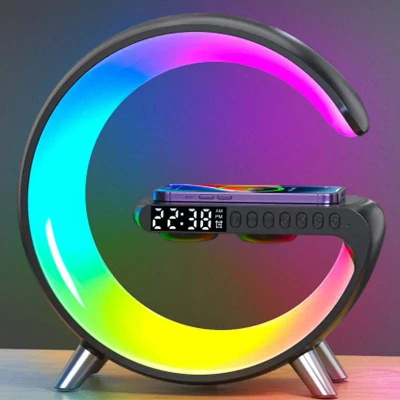 Wireless charging Bluetooth speaker three in one atmosphere light electronic digital clock display Bluetooth audio clock lamp