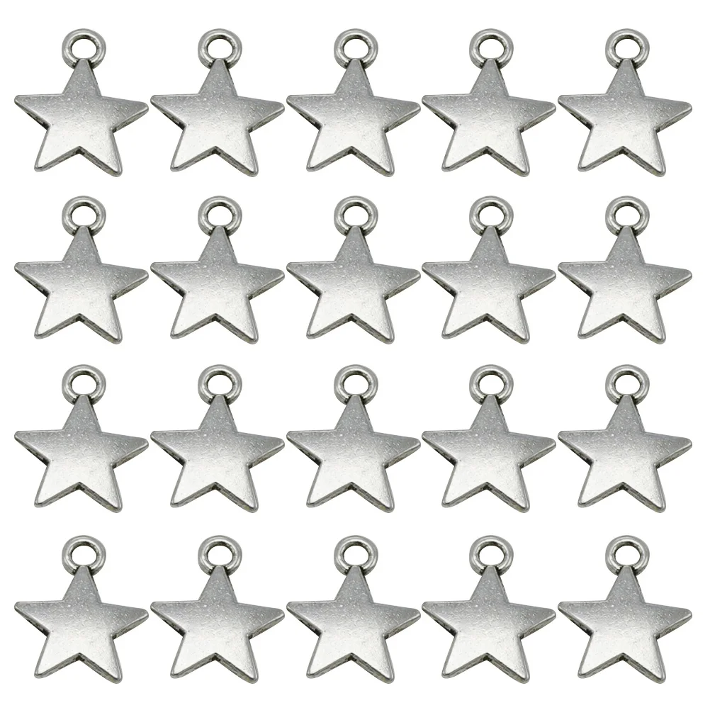 

100Pcs Alloy Star Charm Pendant Silver Pentagram Design for DIY Jewelry Making Cosplay Costume Decoration