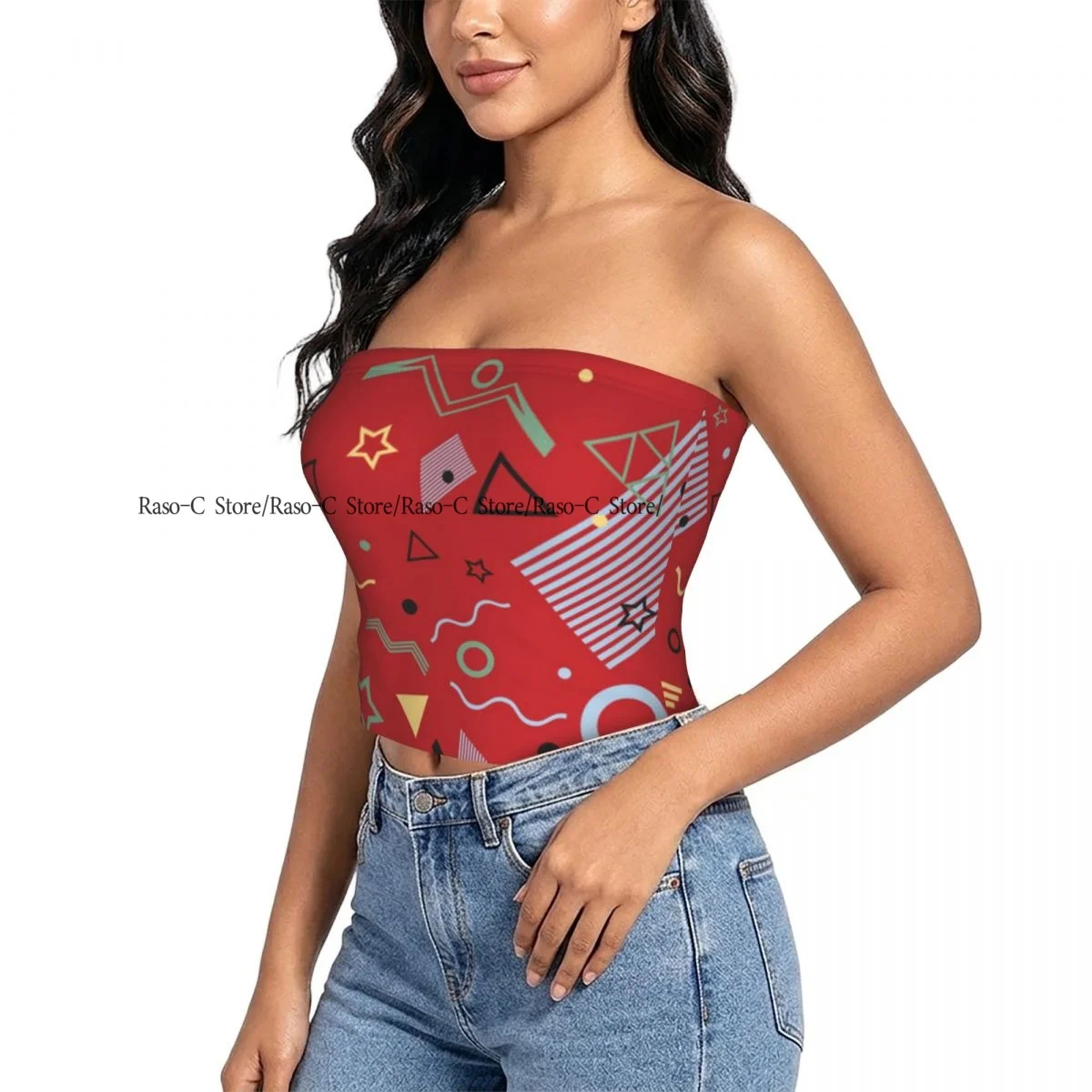 Women strapless blouses sleeveless Memphis Style halter-neck sexy short-sleeved blouses