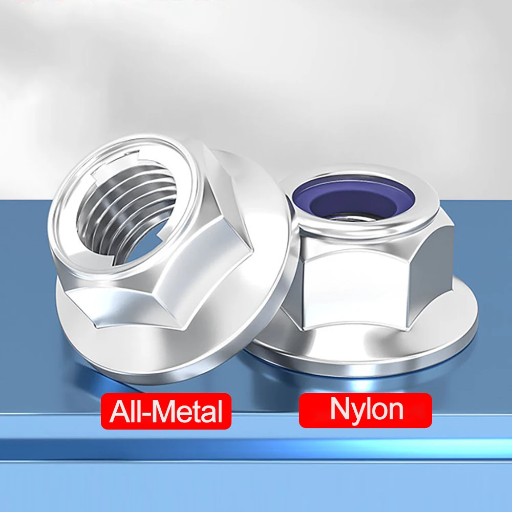 304 Stainless steel Hexagon Flange Locknut Nylon Hex Flange Flat Nut Insert Lock Nuts Self-locking M3 M4 M5 M6 M8 M10 M12 M16