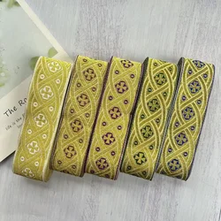 Gold silk Embroidery Cross Pattern Ribbon Lace Jacquard Woven Webbing DIY Clothing Shoes Edge Sewing Accessories 3.3cm 7Meter