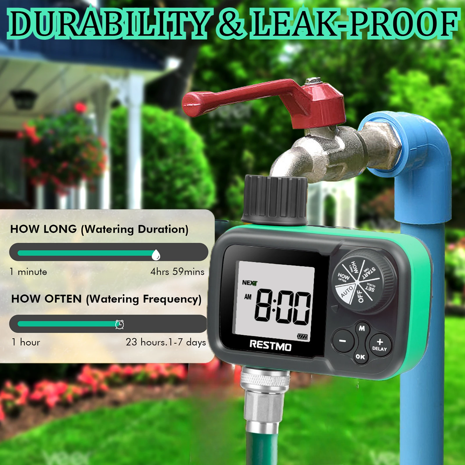 

2PK Low Water Pressure Water Timer Auto/Manual/Rain Delay Modes Garden Irrigation Watering System Independent Control Sprinkler